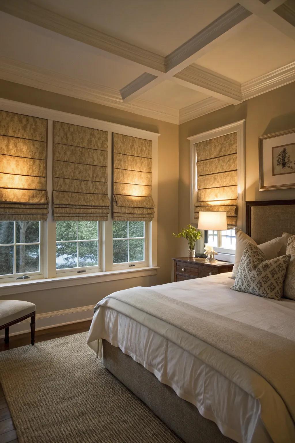 Pleated shades offer a sleek window treatment.