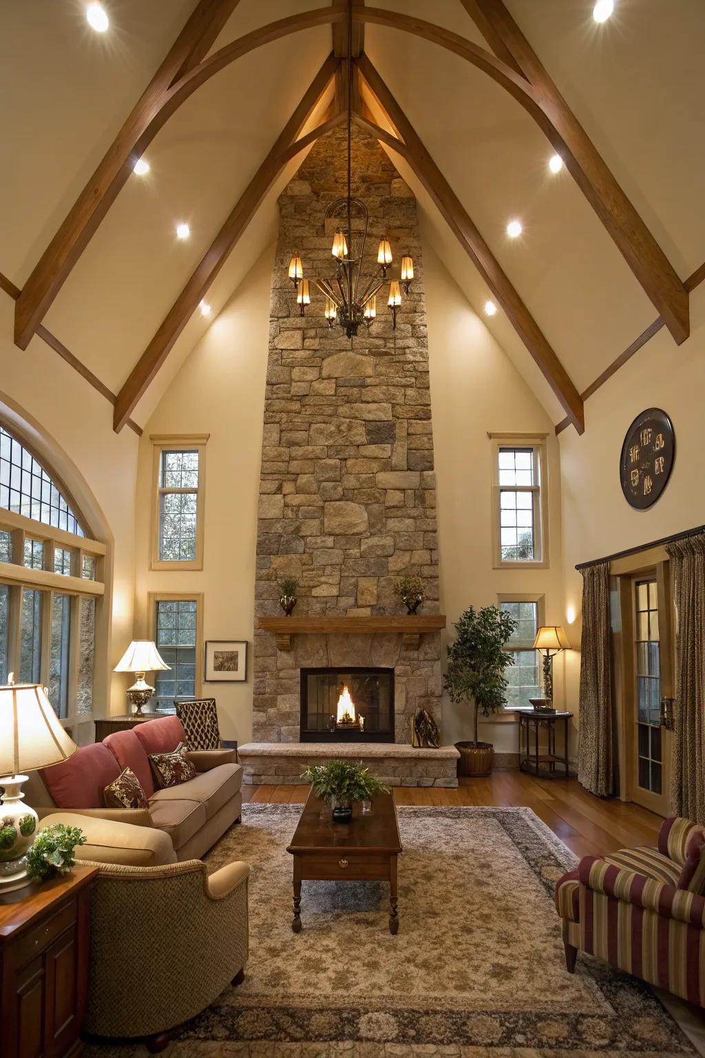 A snug hearth serves as a warm point of convergence in the area.