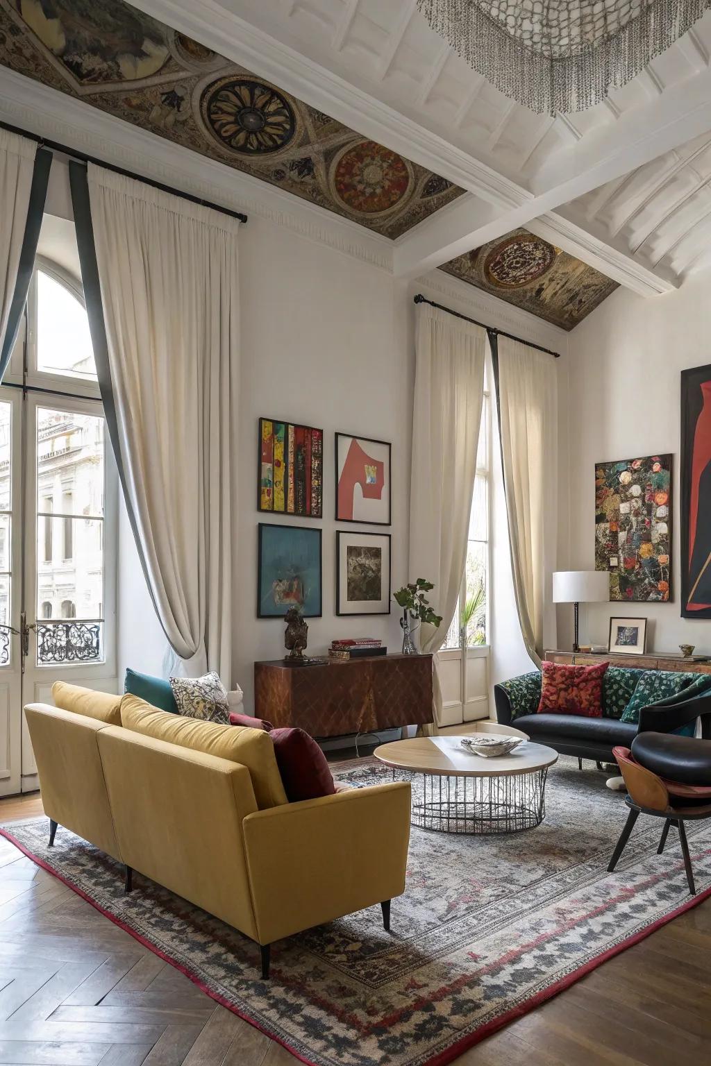 Off-balance curtains for a modern spin