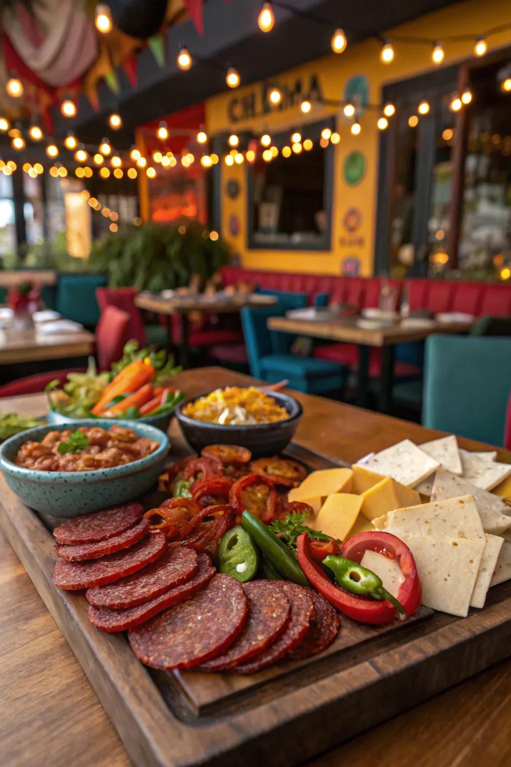 Party vibes with zesty delicacies and bright peppers.