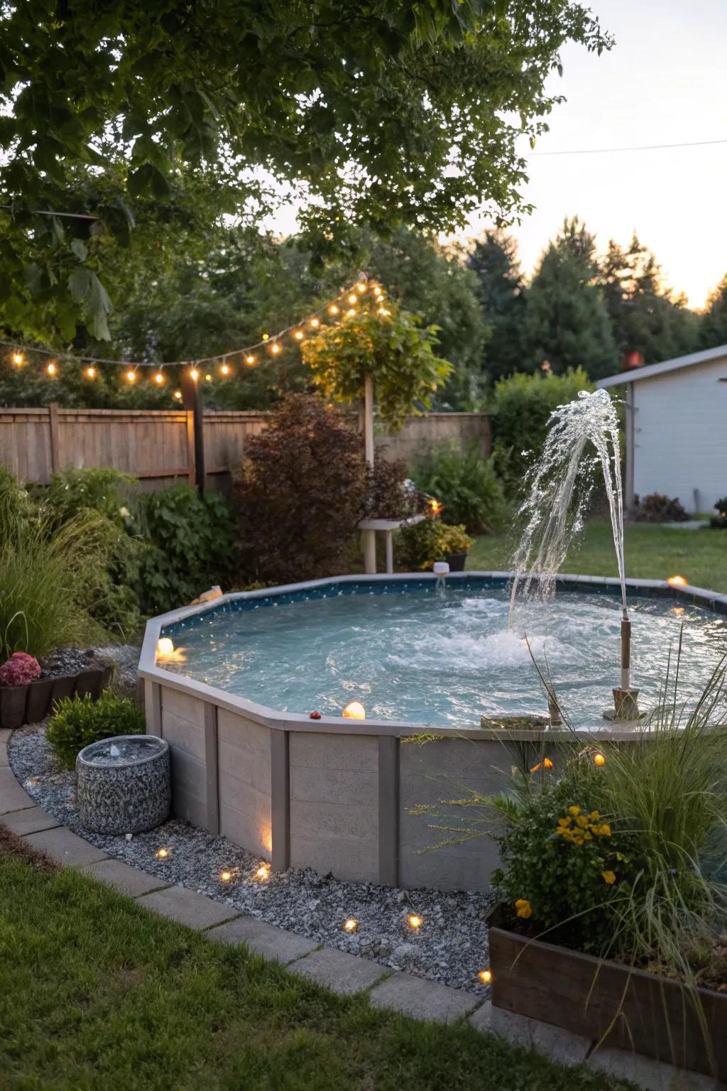 A DIY water feature adds tranquility and elegance.