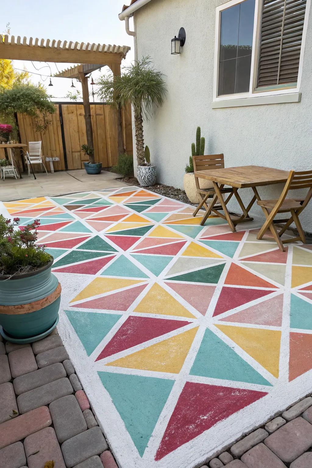 Painted concrete providing a vibrant, personalized patio.