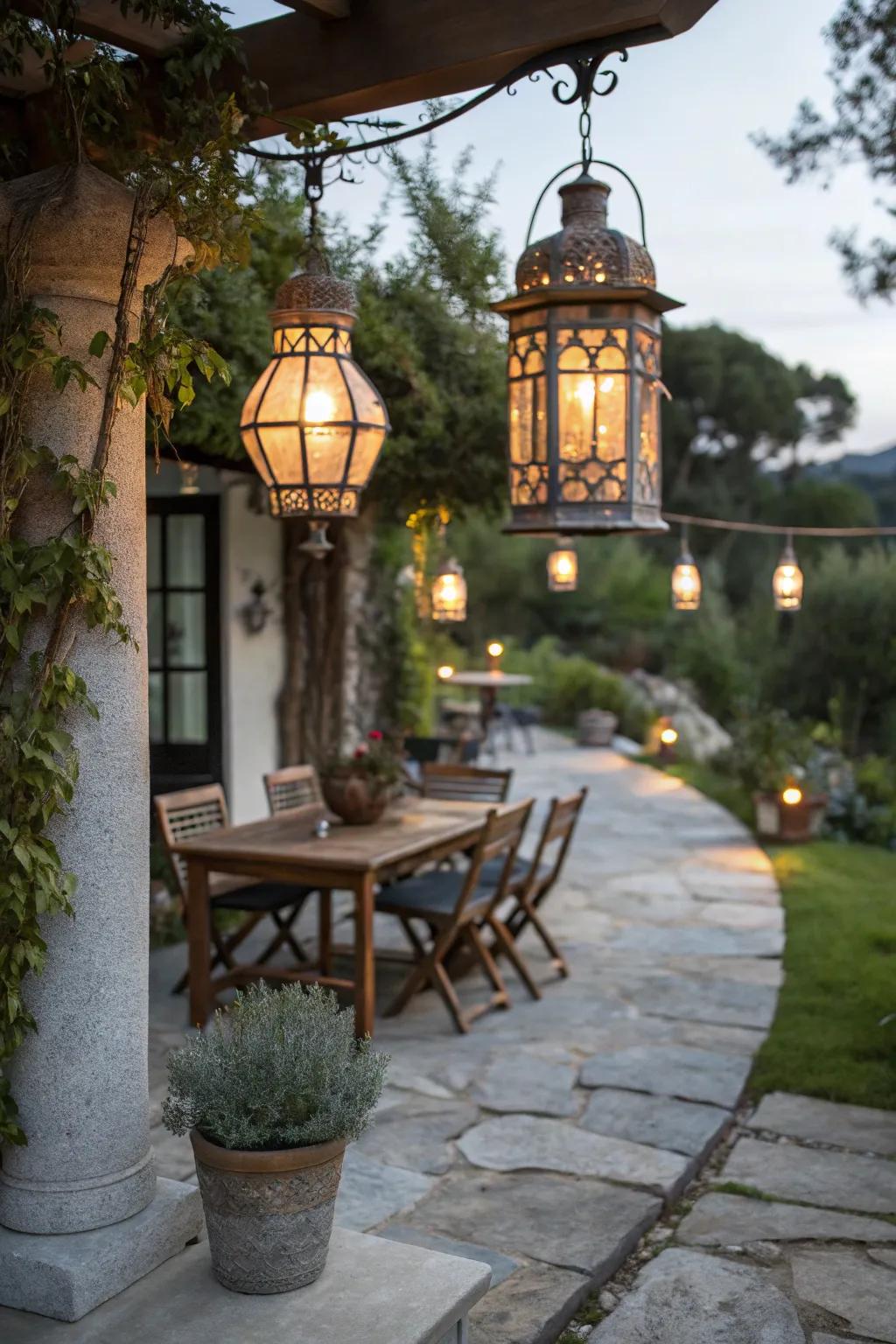 Lanterns create a warm and inviting atmosphere.