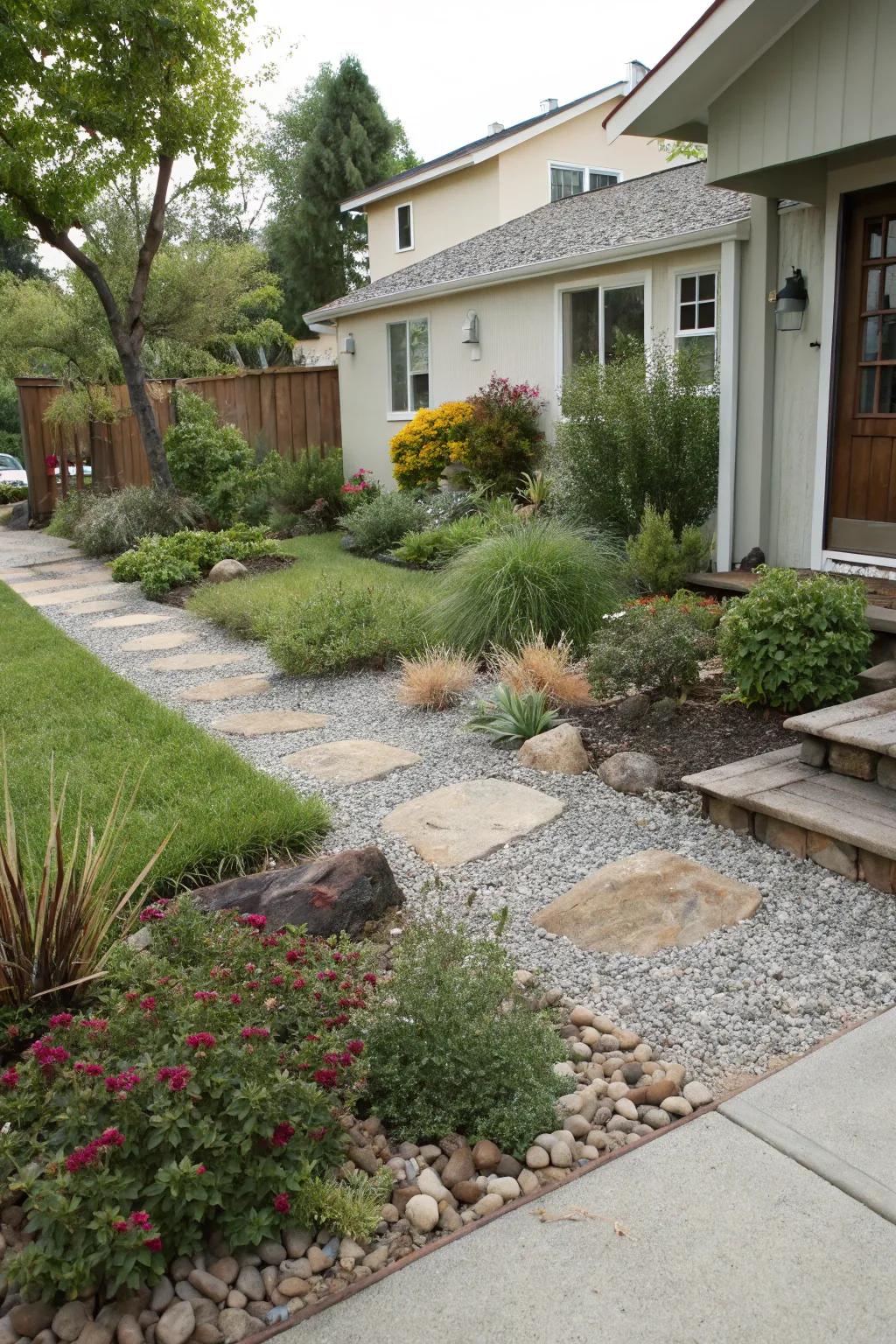 Gravel delivers a stylish and low-maintenance substitute for grass.
