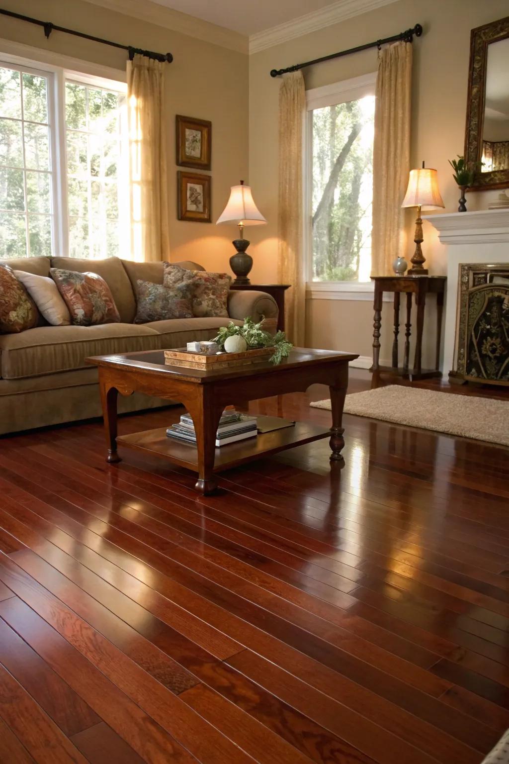 Softer wood tones craft a balanced distinction.