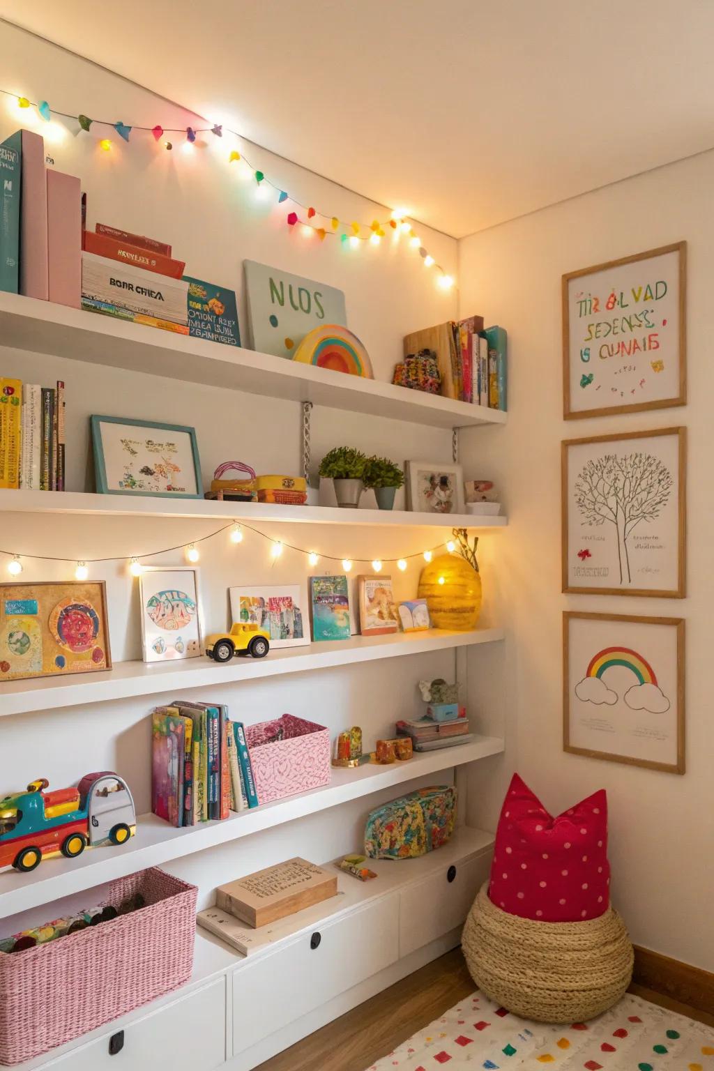 Well-lit shelves create a cheerful and inviting atmosphere.