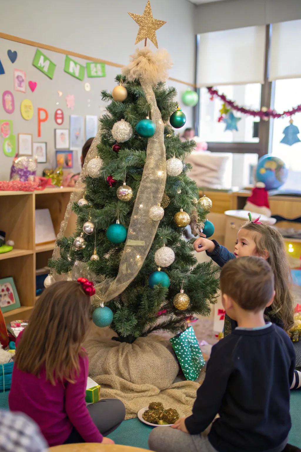 A sensory Christmas tree with varied textures