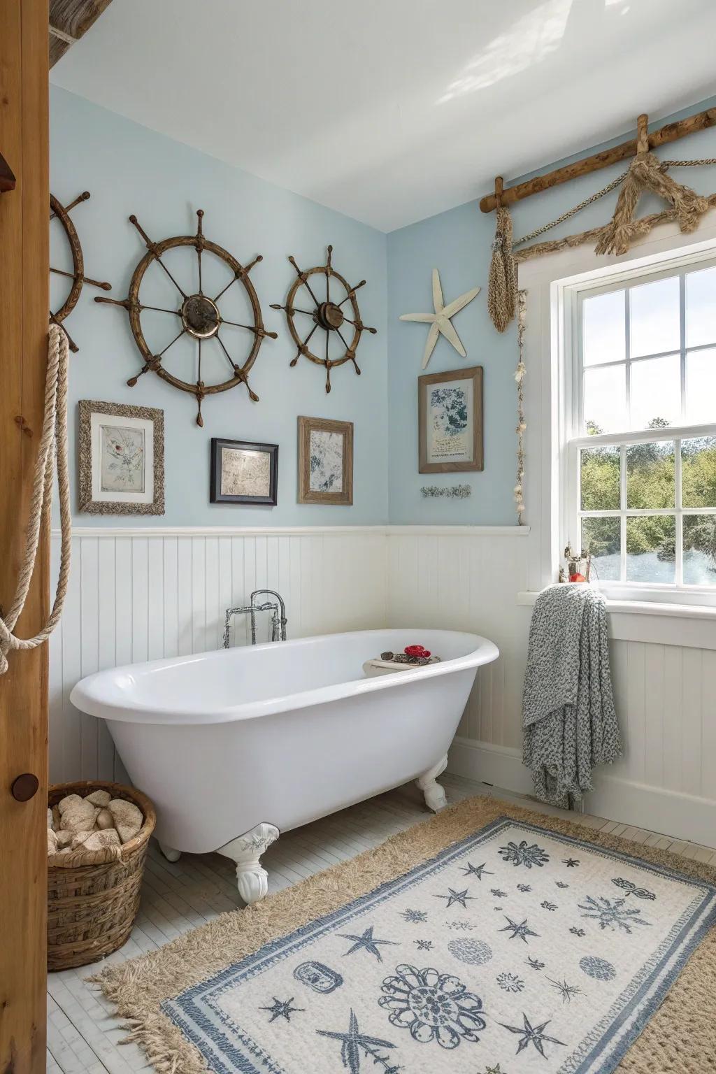 A coastal bathroom where decor and colors evoke the tranquility of the sea.