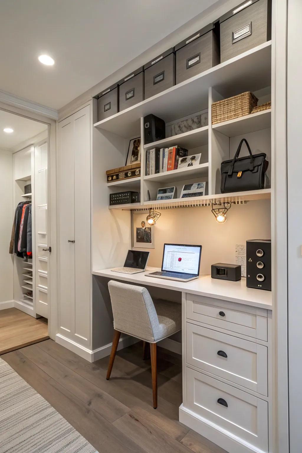 Make your cloffice tech-friendly with integrated outlets and chargers.