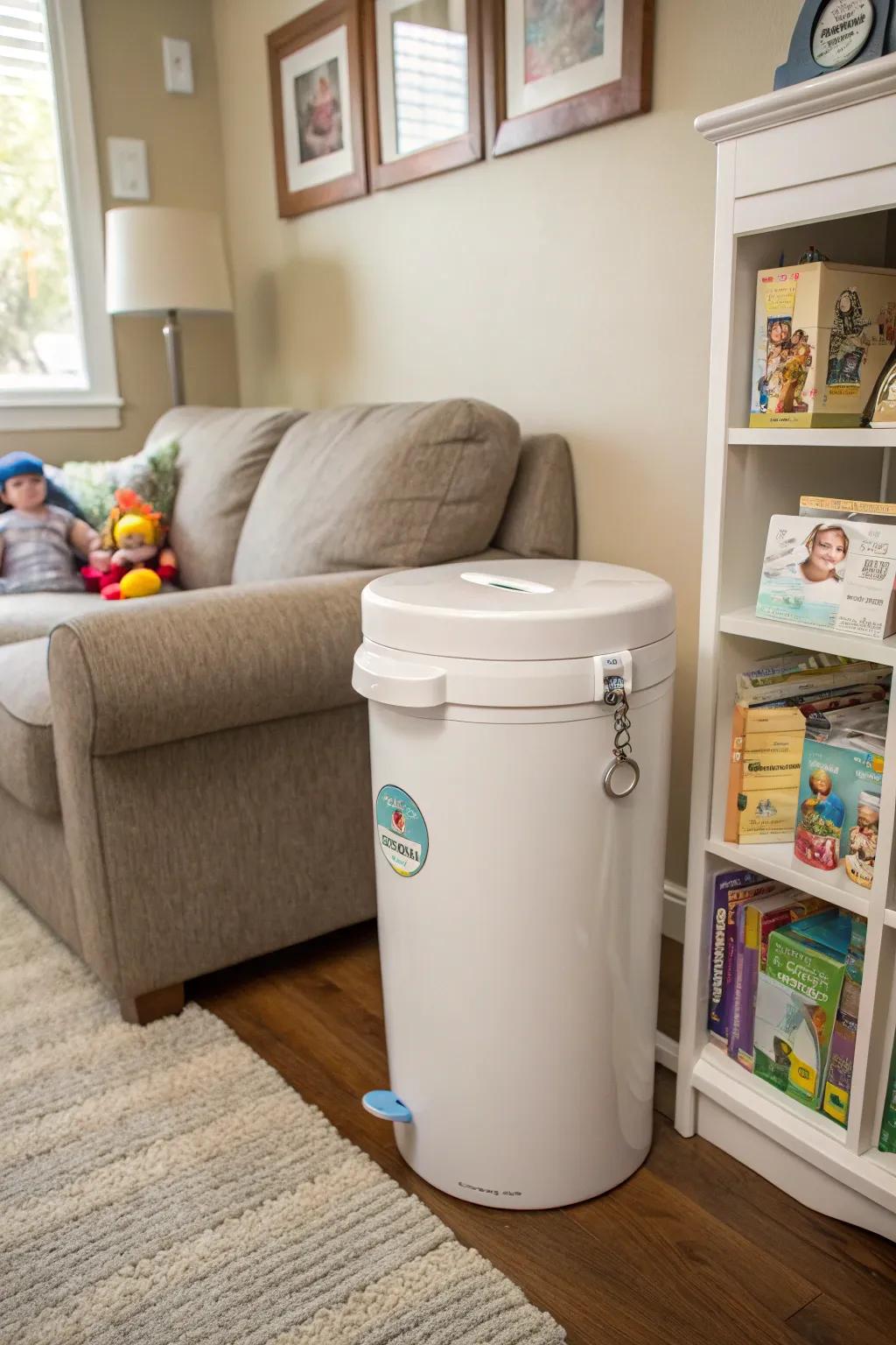 A protected diaper receptacle makes sure of safety and stops accidental messes in a family home.