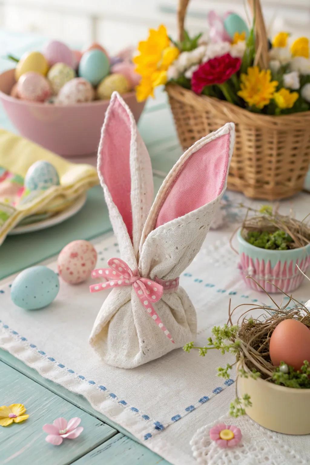 The rabbit ears napkin fold, whimsical and fun for Easter.