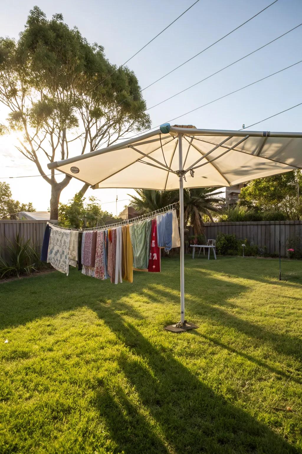Movable and practical: the parasol clothesline for sunny days.