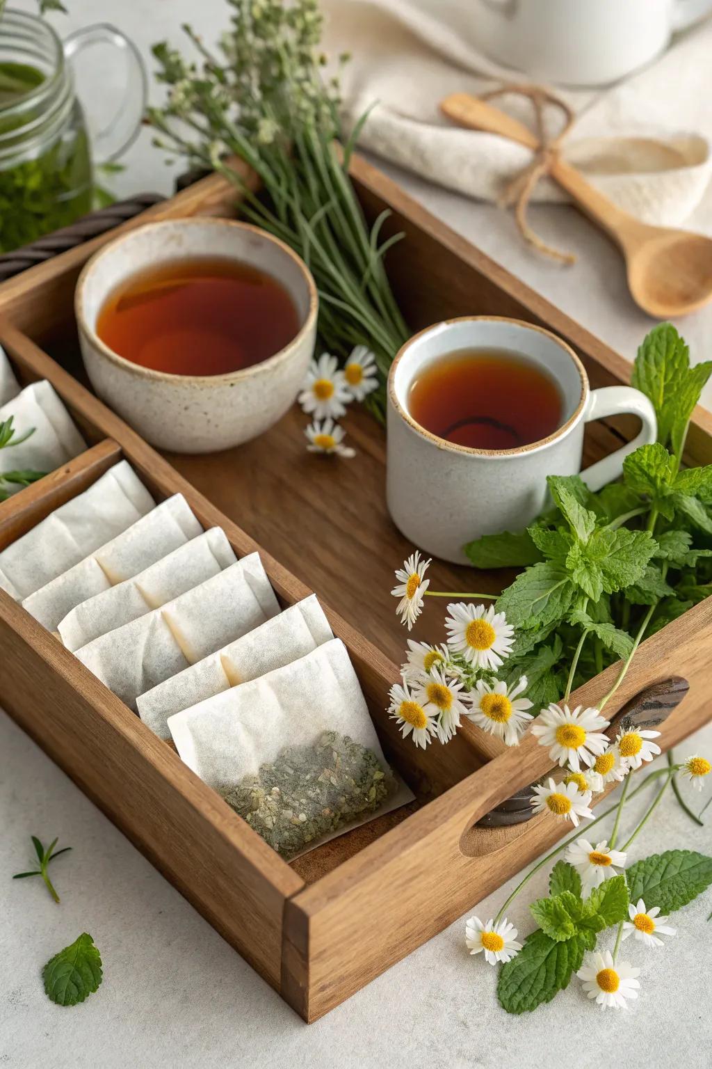 A calming plant-based tea selection for a relaxing coffee hour option.