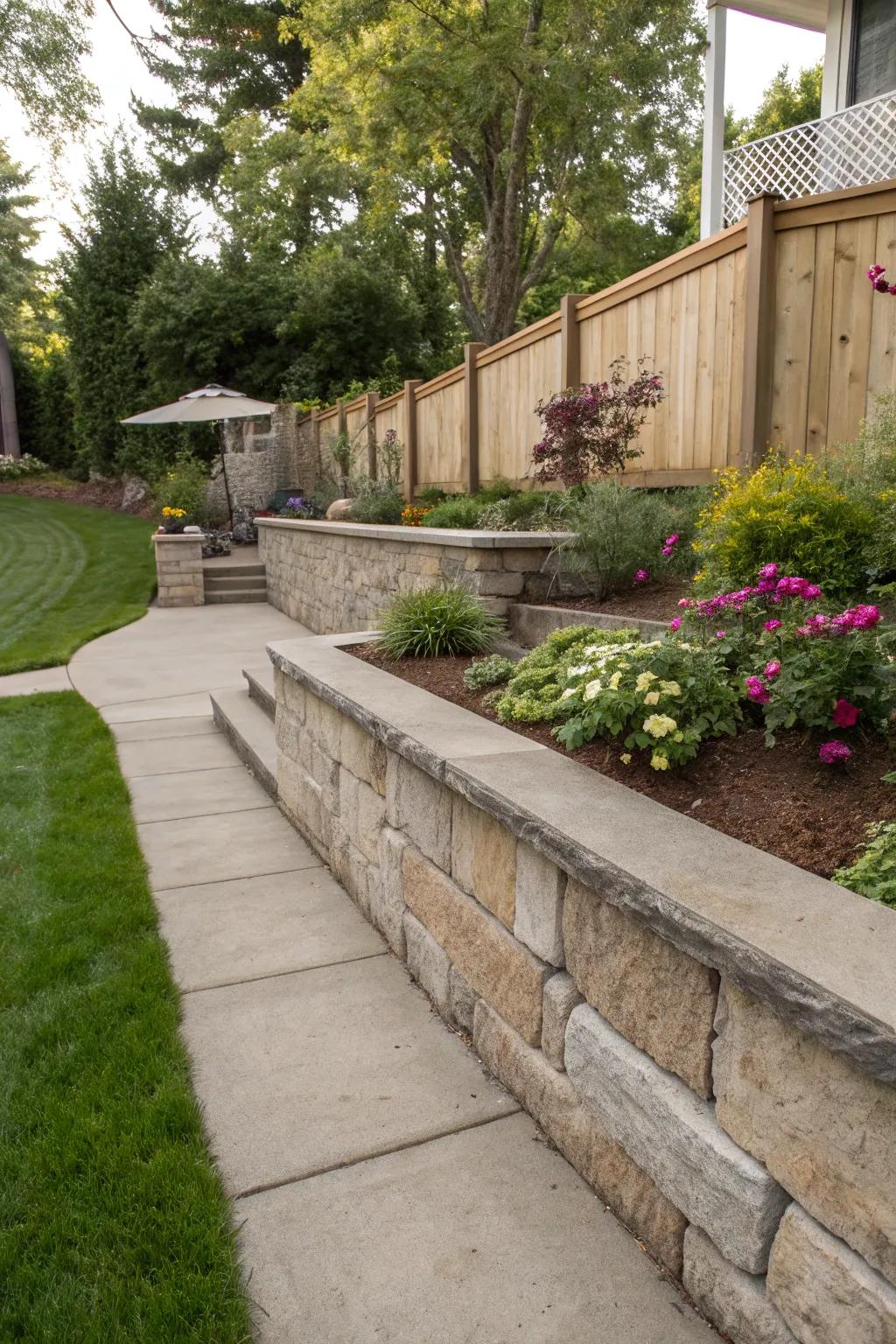 Natural stone accents introduce warmth to concrete designs.