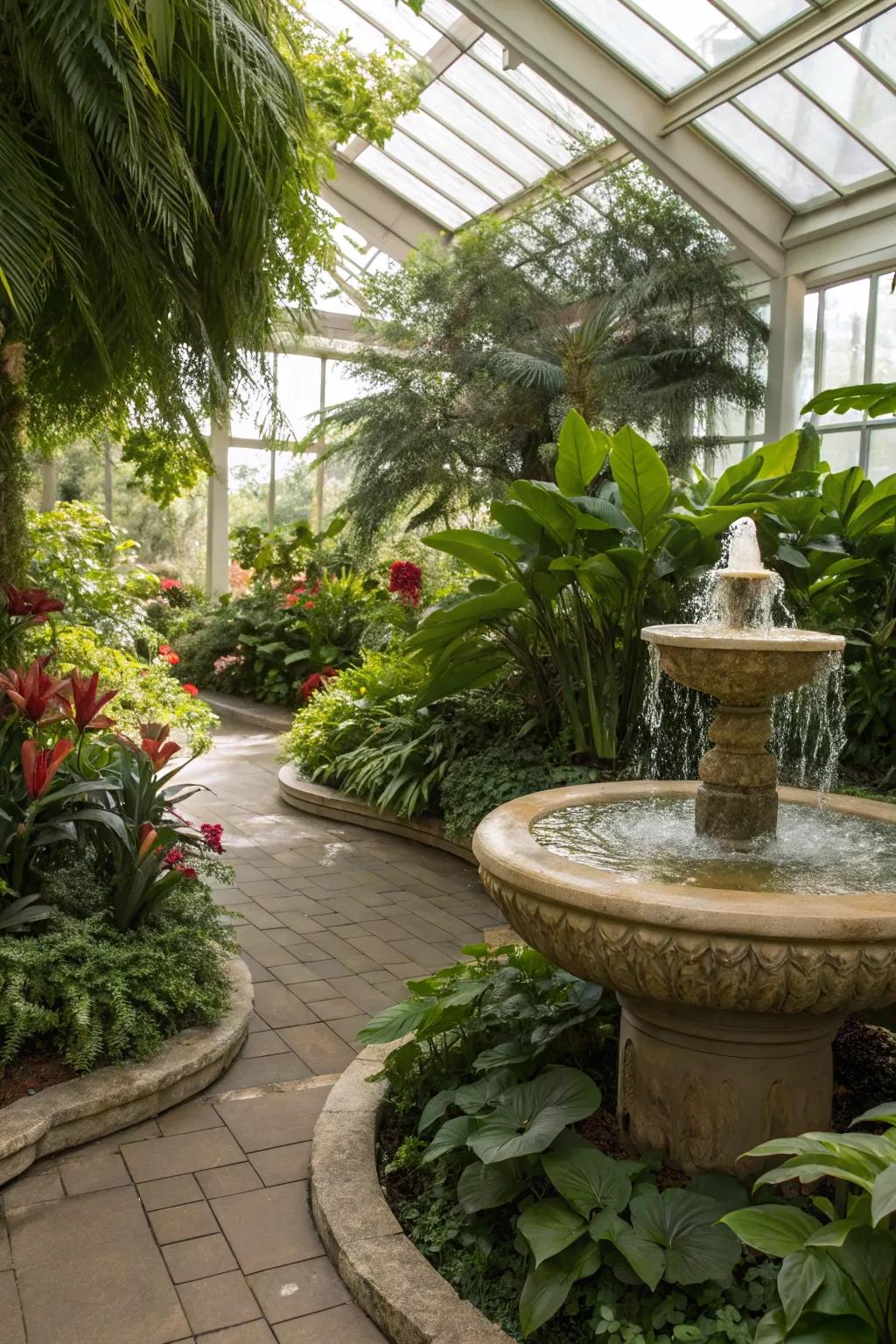A calming hydration feature within a conservatory.