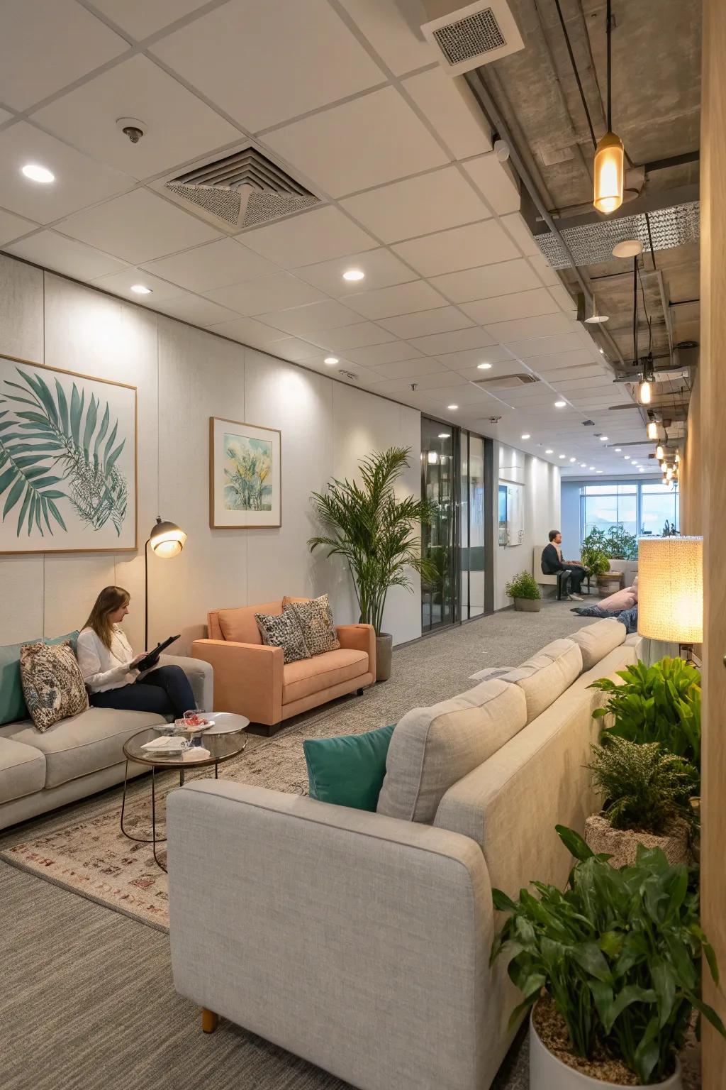 A rest area in the office designed for de-stressing and re-energizing.