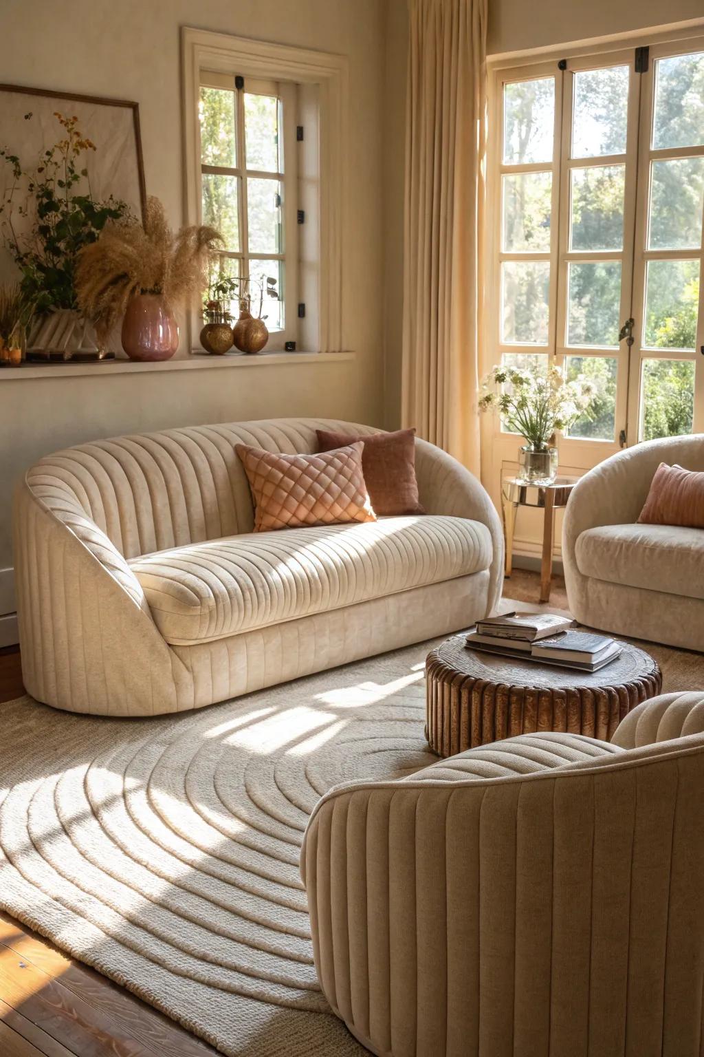 Natural contours add softness and a welcoming vibe to your living room.