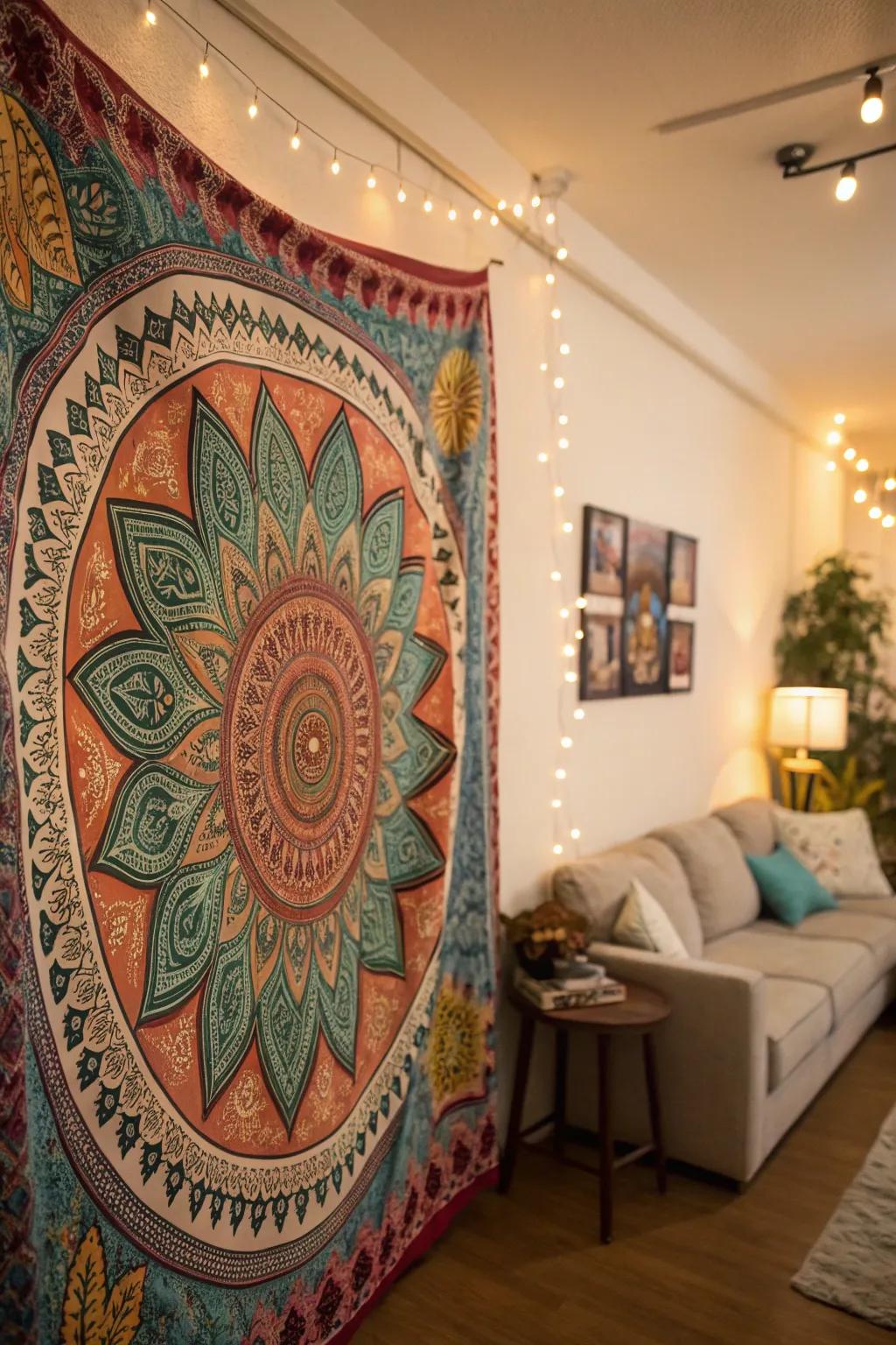 Free-spirit textile art creates a relaxed vibe.