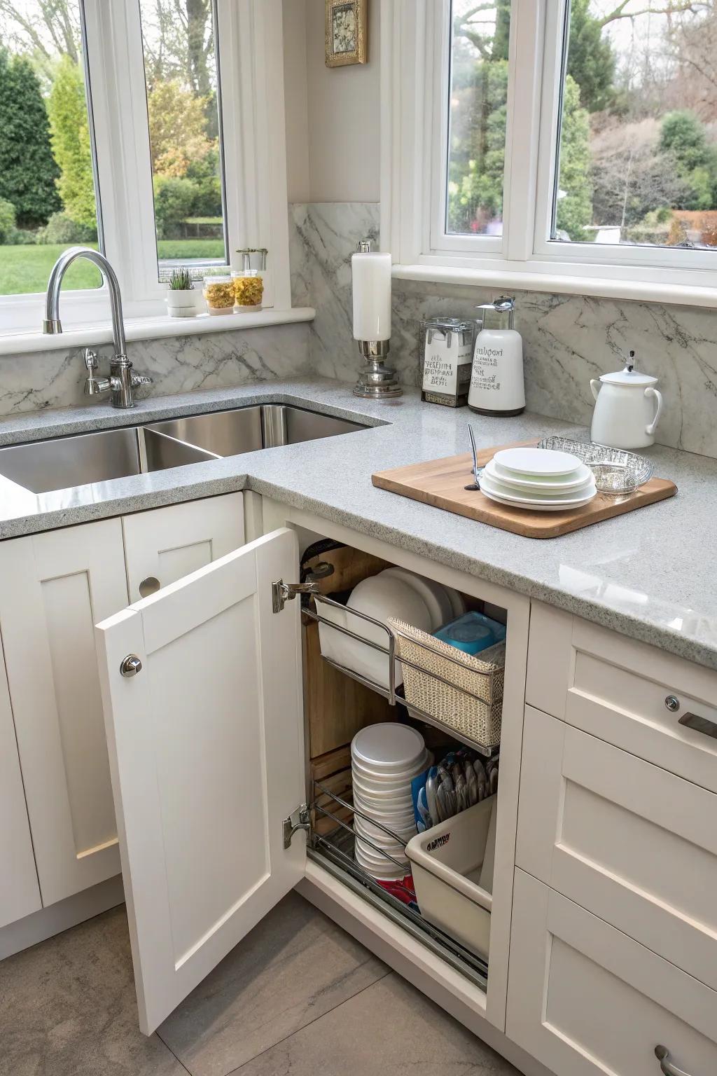 Hidden storage solutions keep your kitchen tidy and organized.