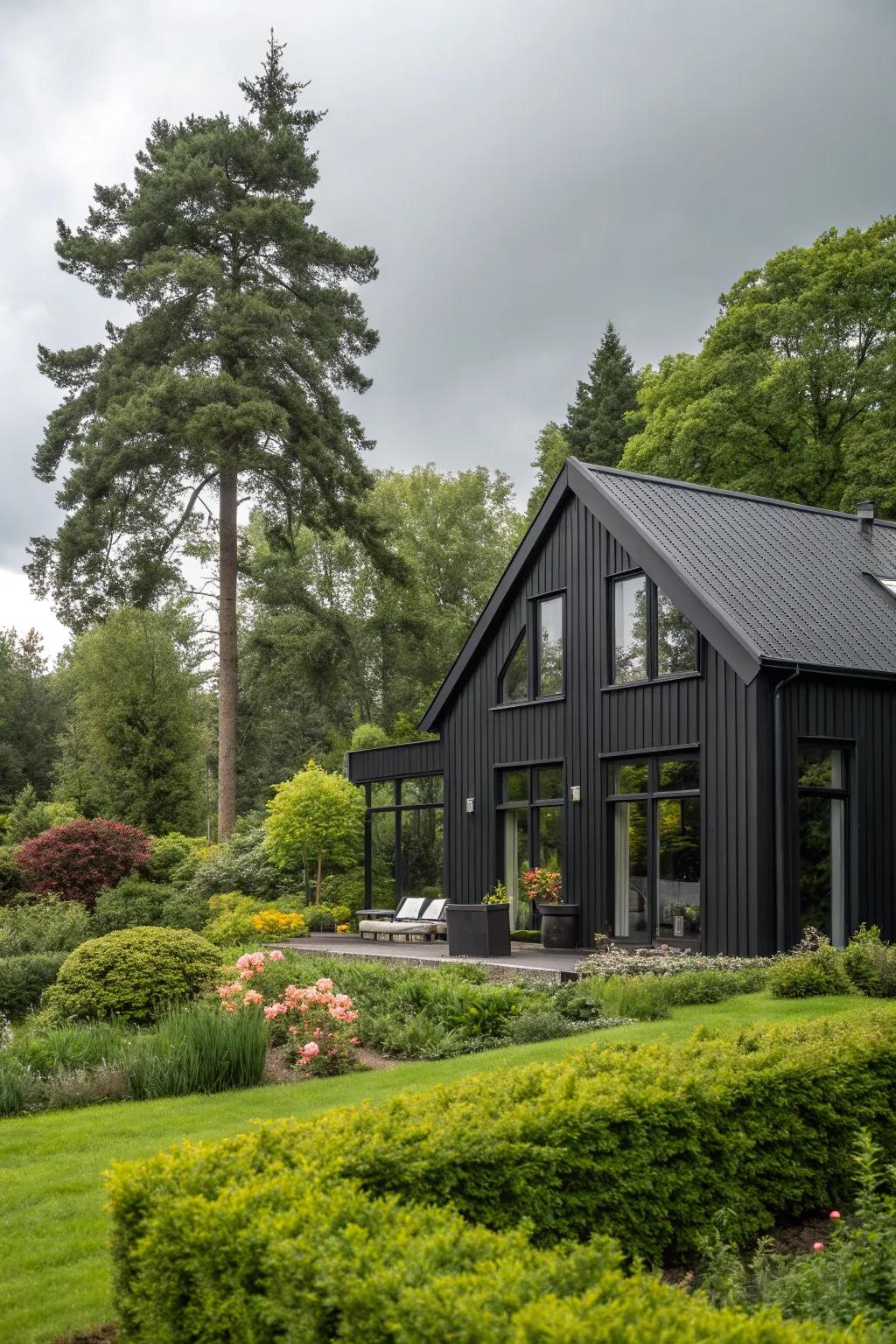 Bold black siding offers a modern edge.