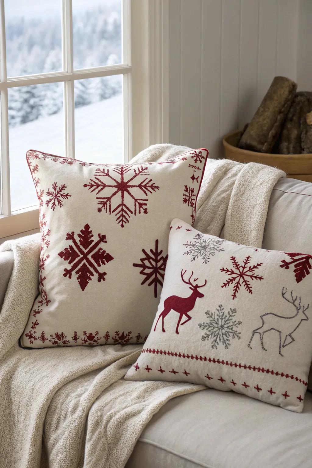 Themed cushions carry festive attraction to the spot.