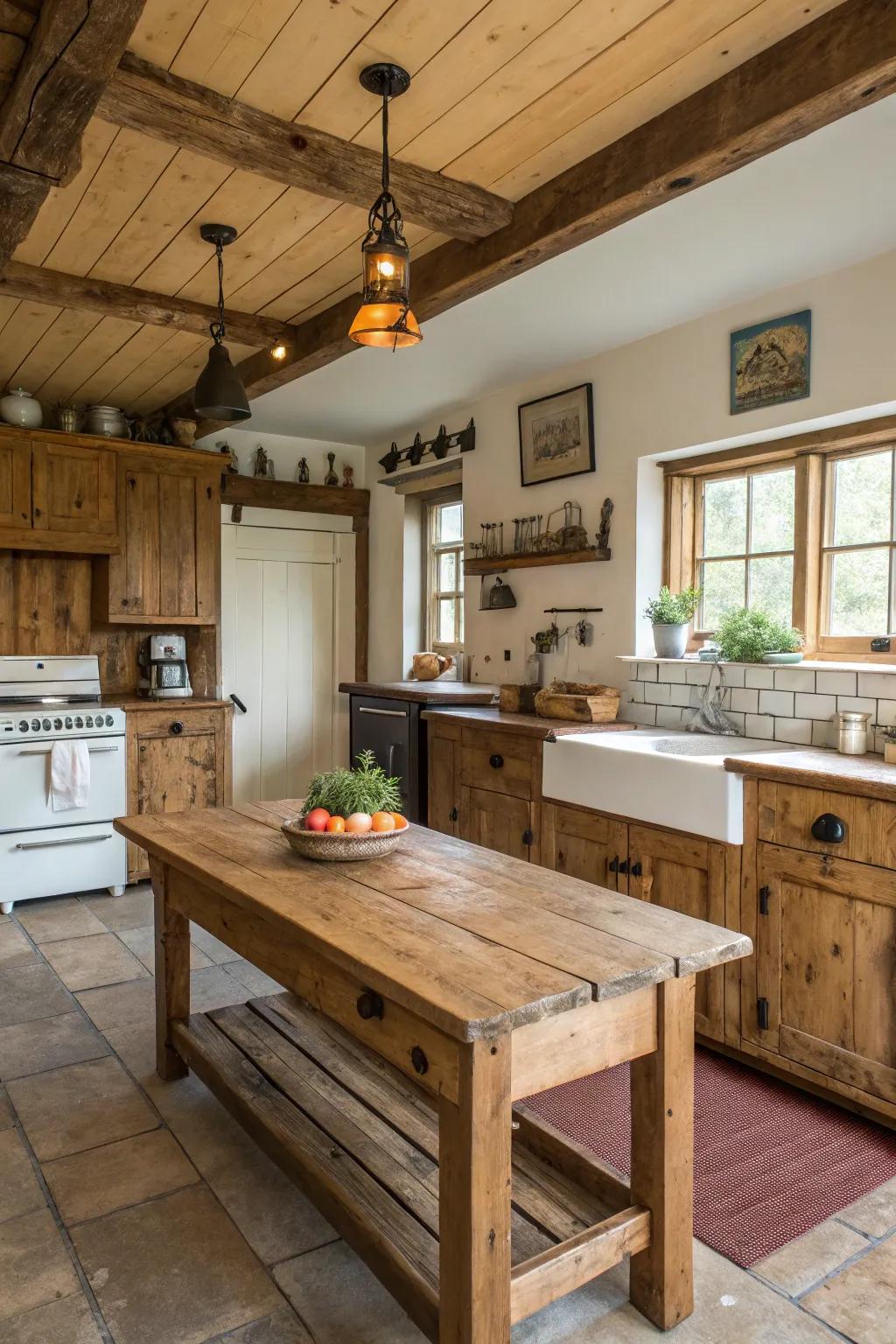 Charming rustic wood end caps add warmth to this kitchen.