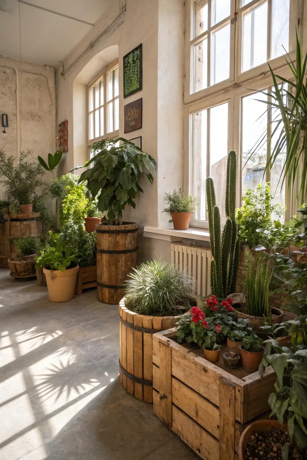 Outdoor elements inside fashion a rejuvenating atmosphere.