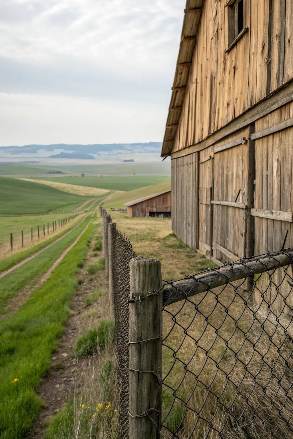 Barn wood and chain link: the perfect pair for rural elegance.