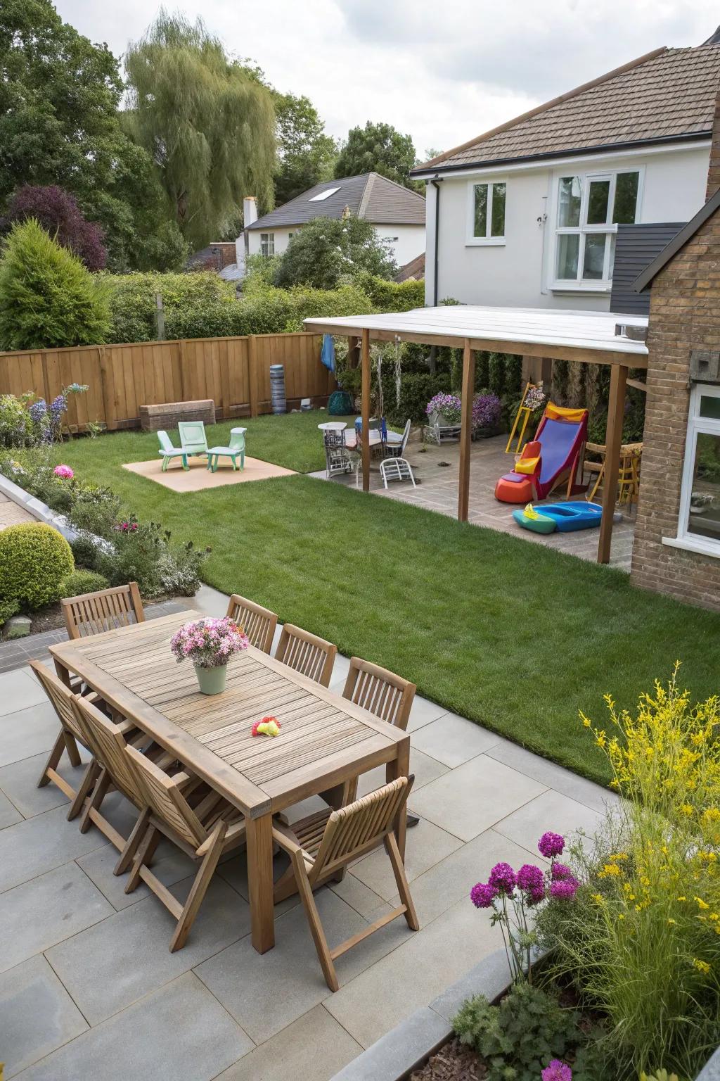 Multiple zones enhance backyard functionality.