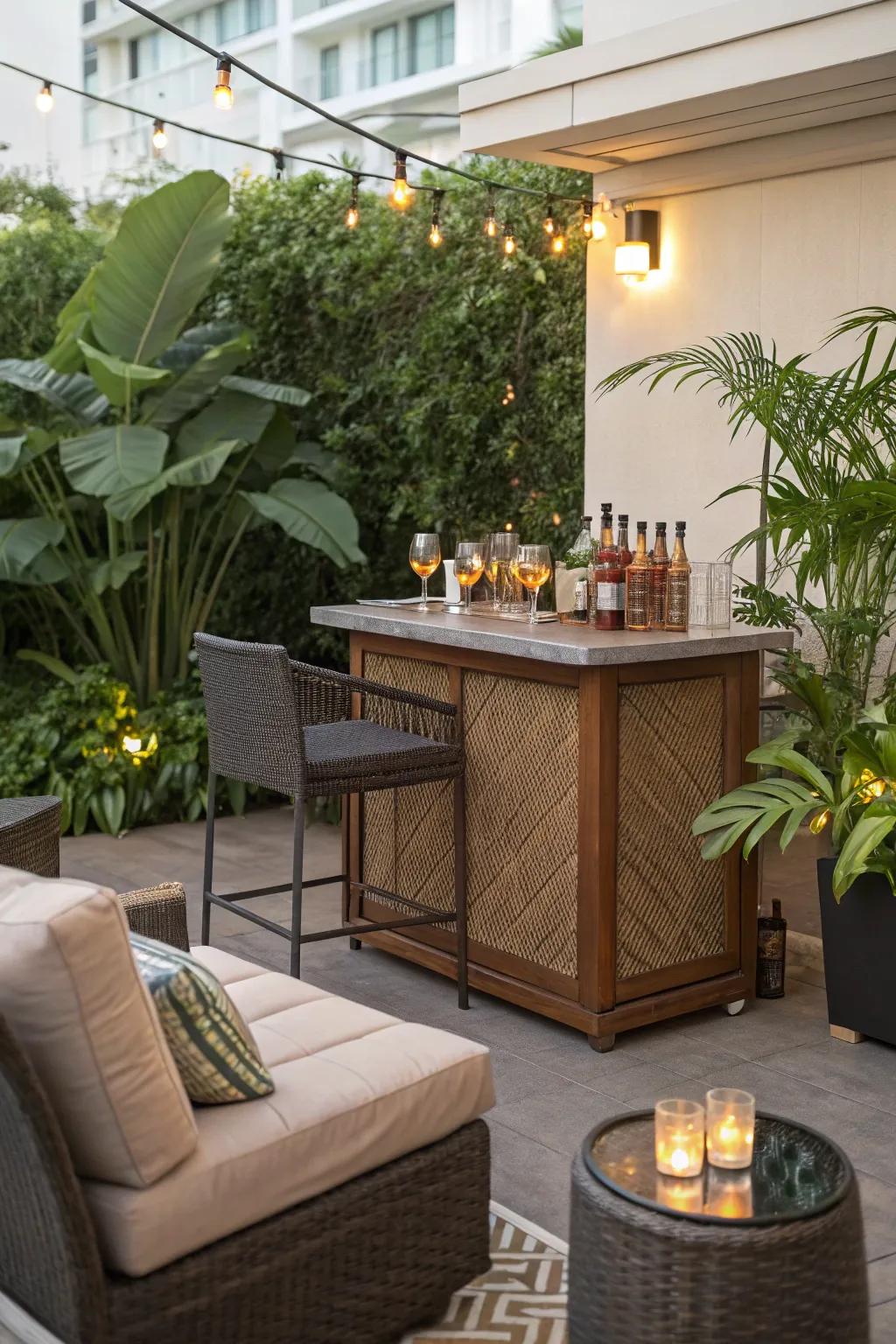 An outdoor bar adds a fun, social element.