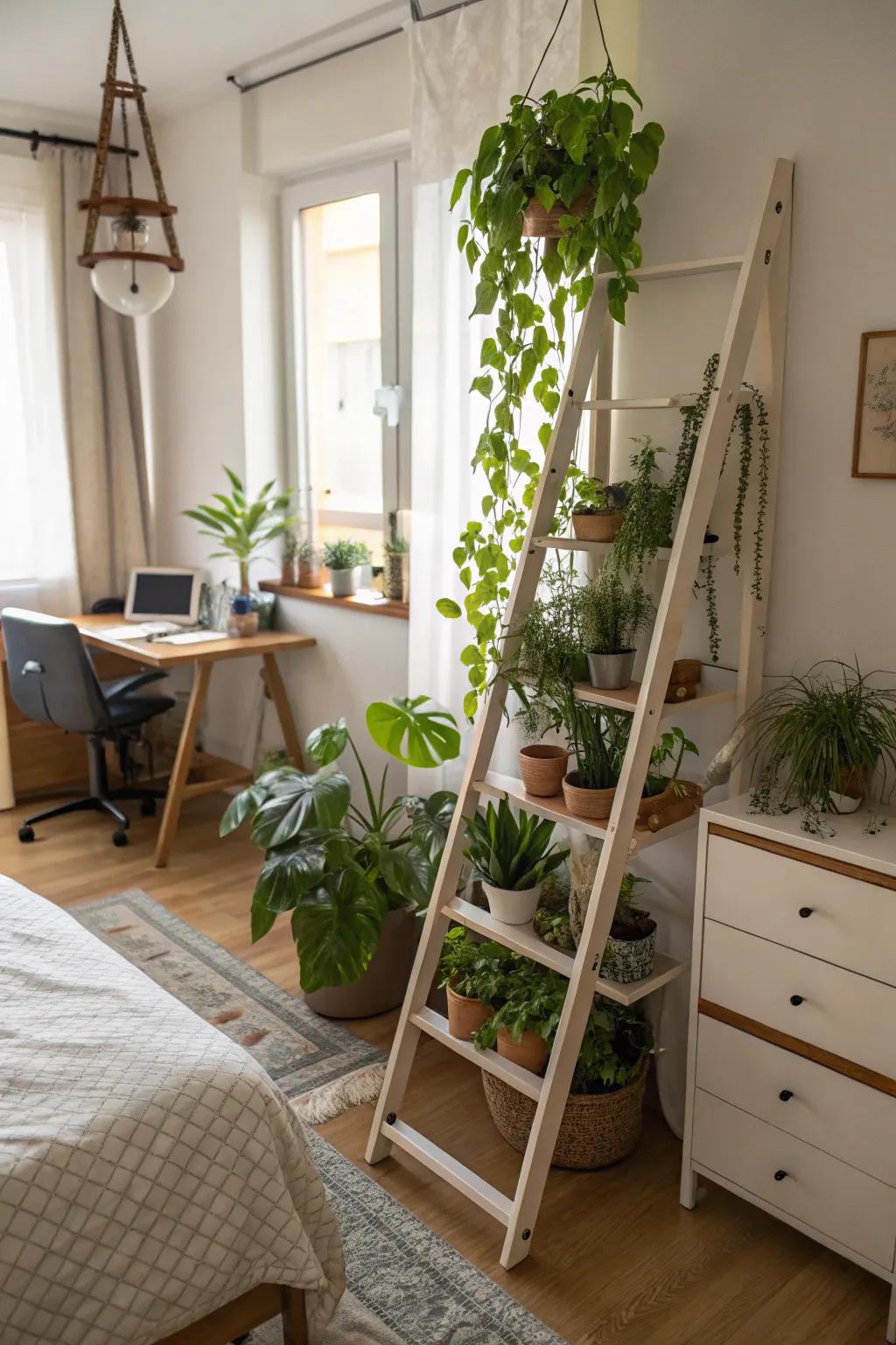 A plant stand offers a vertical solution for displaying your botanical collection.