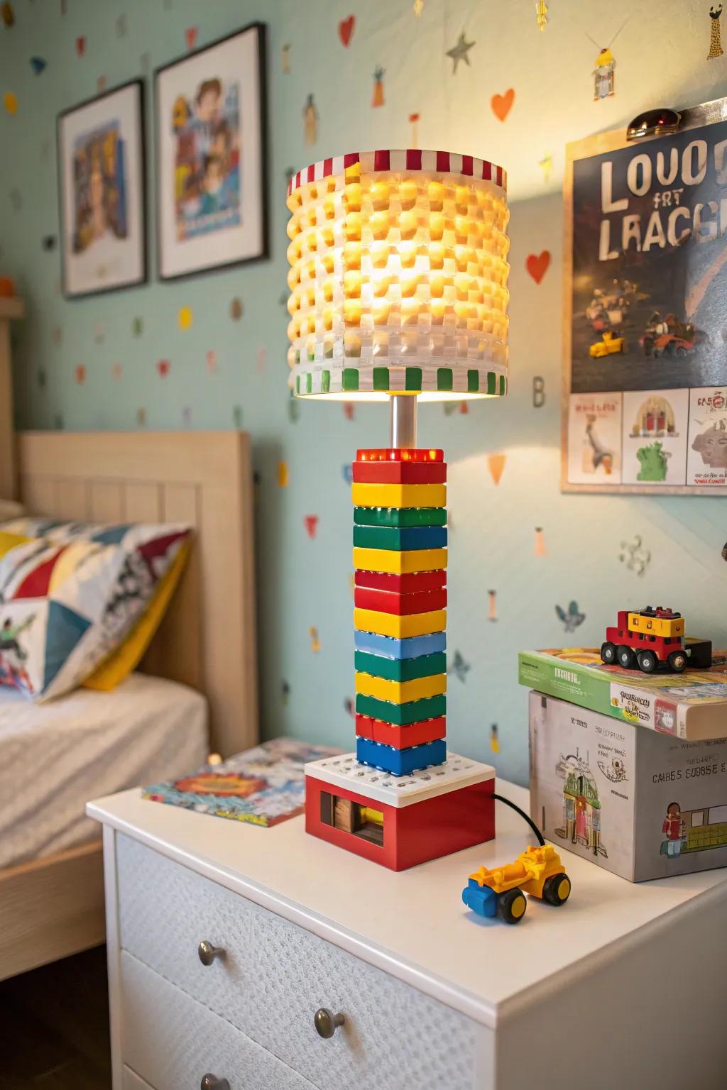 A Lego-based light fixture introduces a pleasurable, creative element to a child's space.