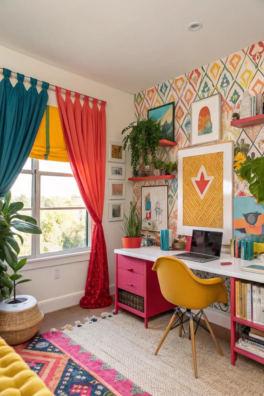 Infuse energy and creativity with bold-colored valances in your office.