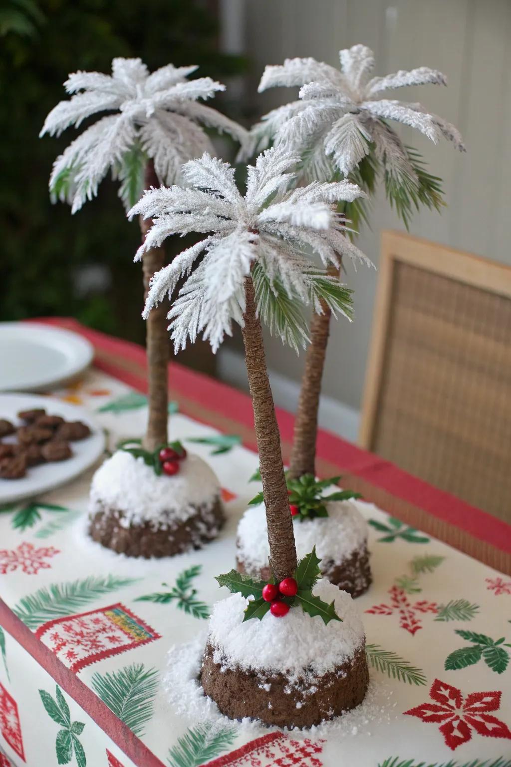 Coconut holiday trees which contribute a touch of winter wonderland to your holiday display.