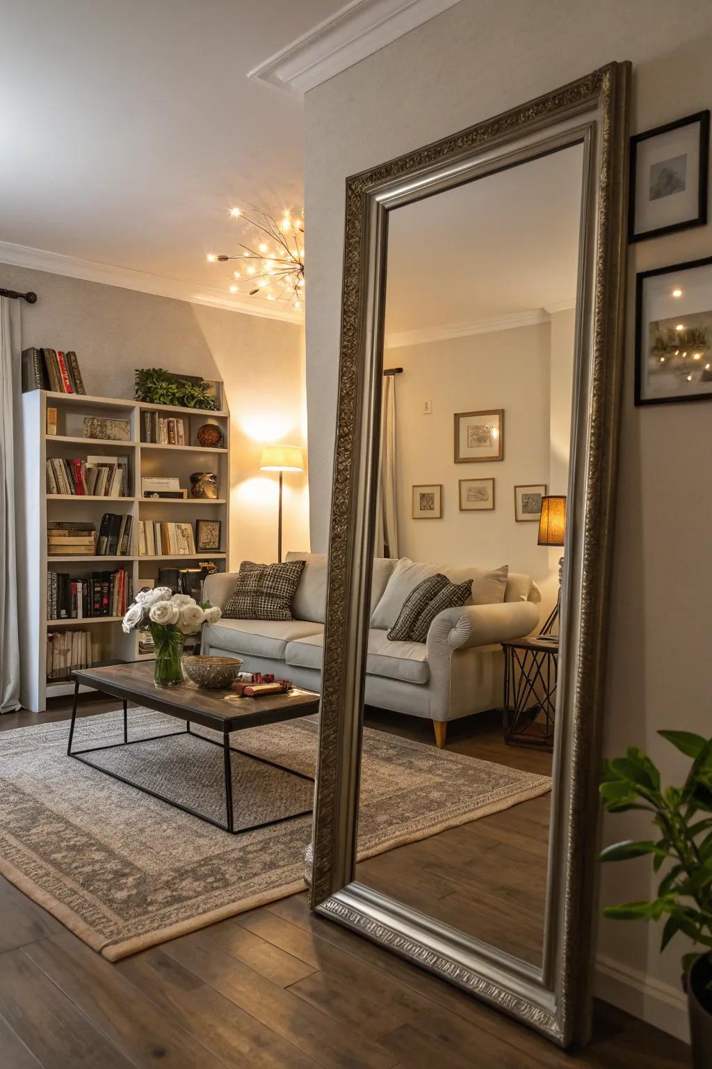 Looking glasses enhance light and make the room appear bigger.