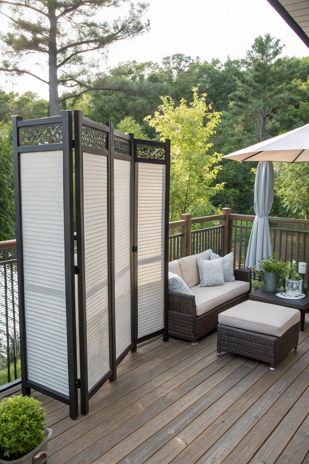 Privacy screens offer a stylish solution for creating a secluded deck area.