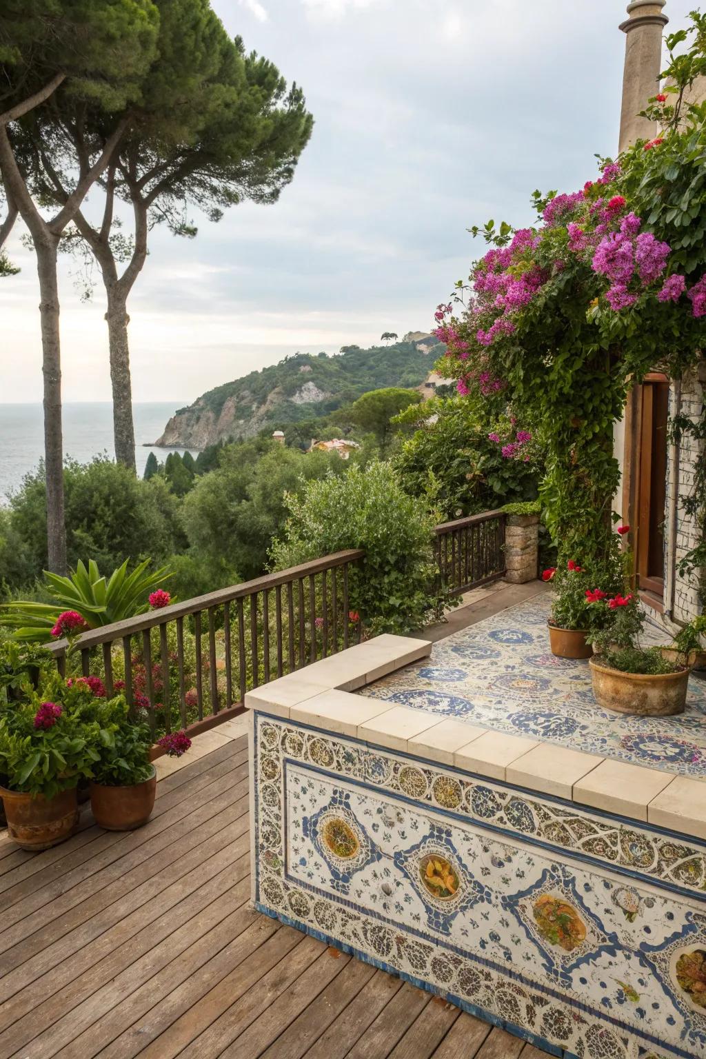 Tilework fascia saturates your deck through radiant, Mediterranean charm.
