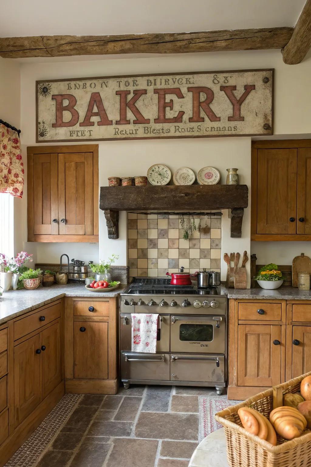 Vintage placards fill spaces with nostalgia and charm.