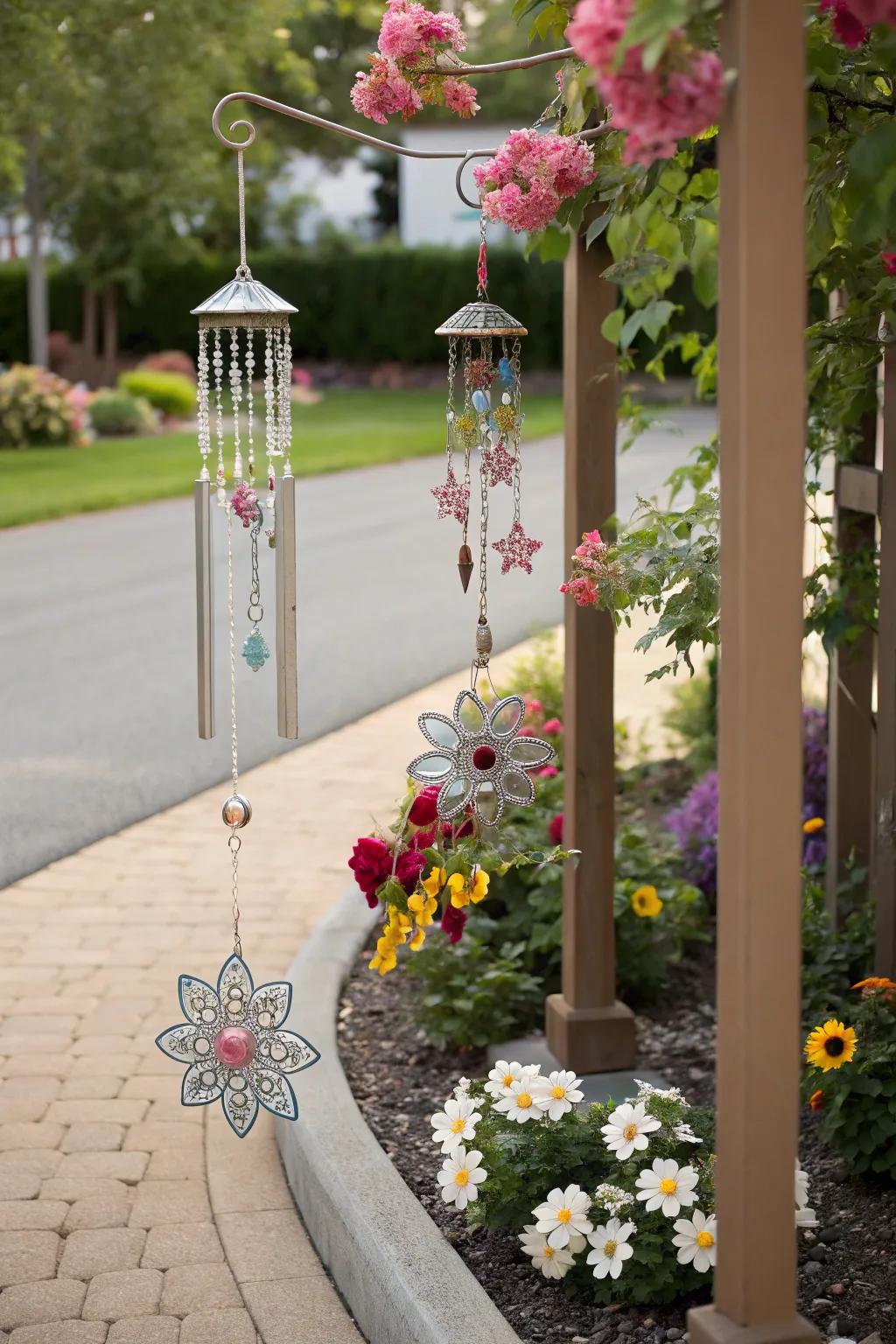 Wind carillons impart a whimsical and musical element to your driveway.