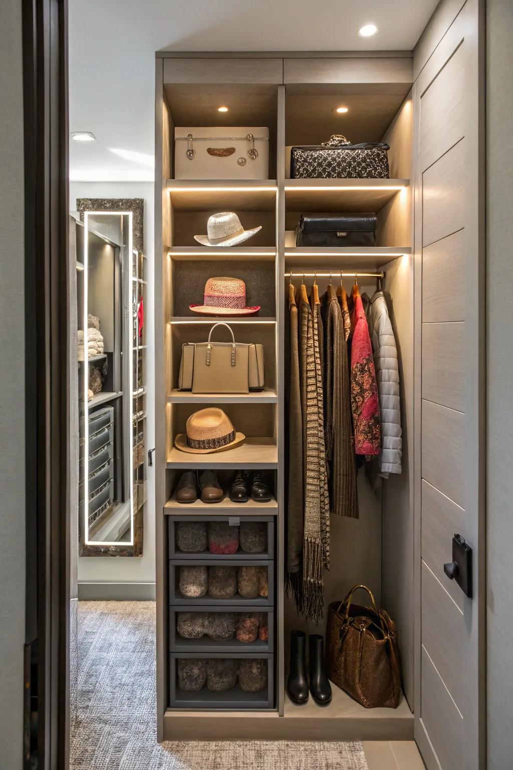 Ensure accessories are neatly organized through custom storage solutions.