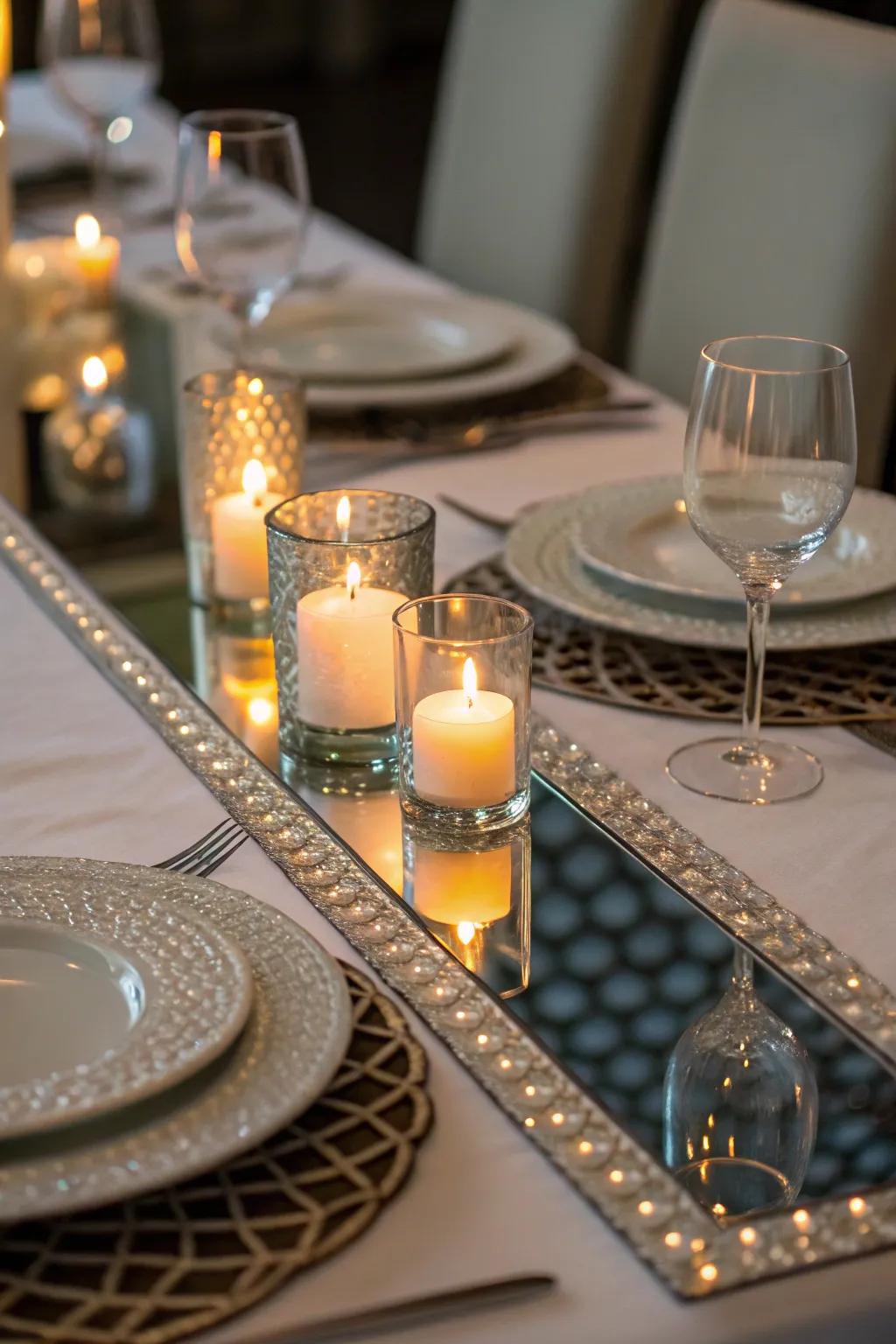 Polished table overlays introduce glamour and reflect light beautifully.
