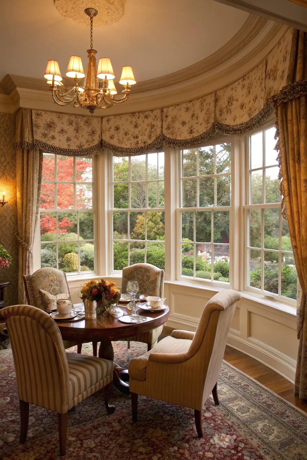 Bay windows introduce luxury and offer expansive views in your dining space.