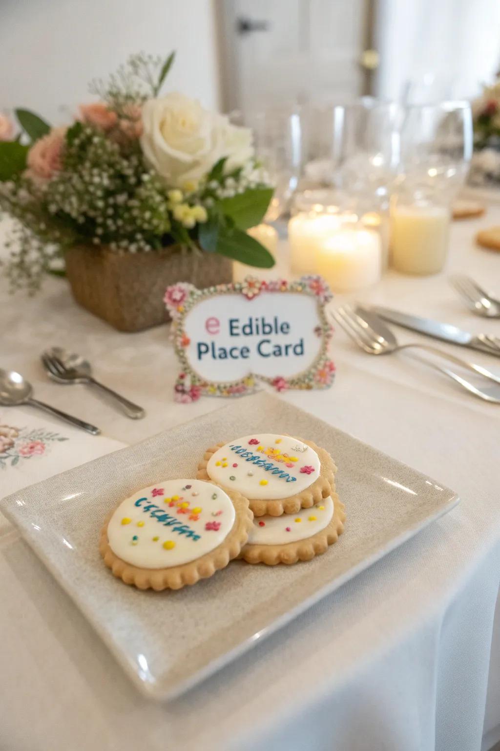 Appetizing seating cards present a delightful surprise for guests.