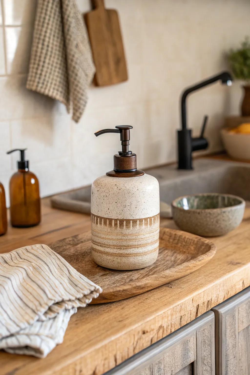 Stoneware applicators contribute elegance and texture.
