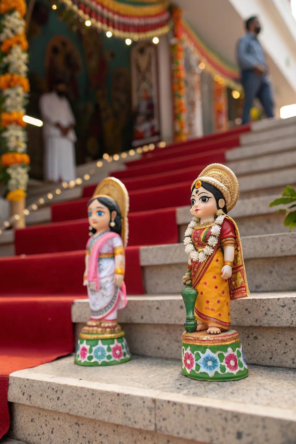 Personalized imprinted figurines infuse a personal specific to the Golu display.