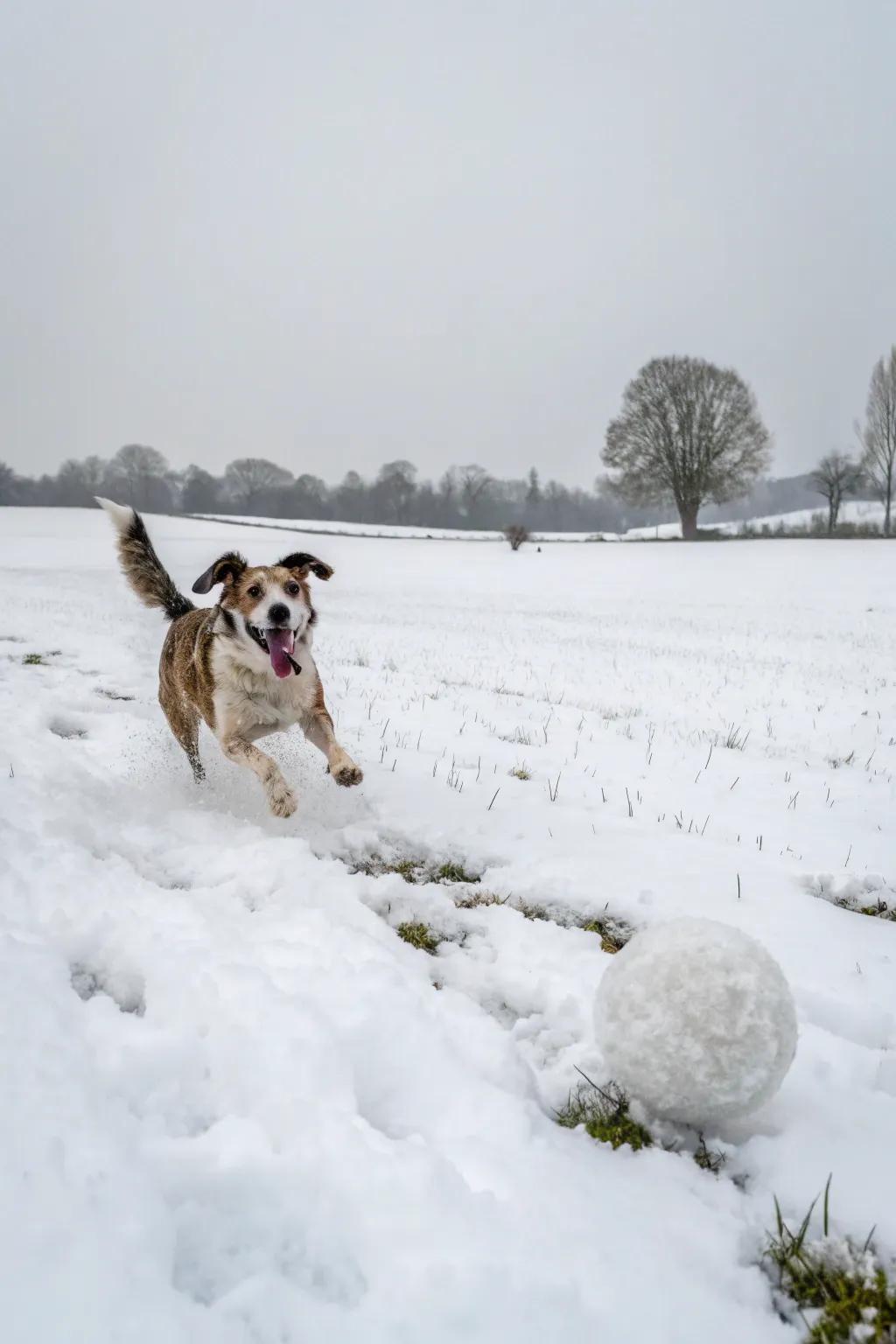 Snowball fun with our beloved furry friend.