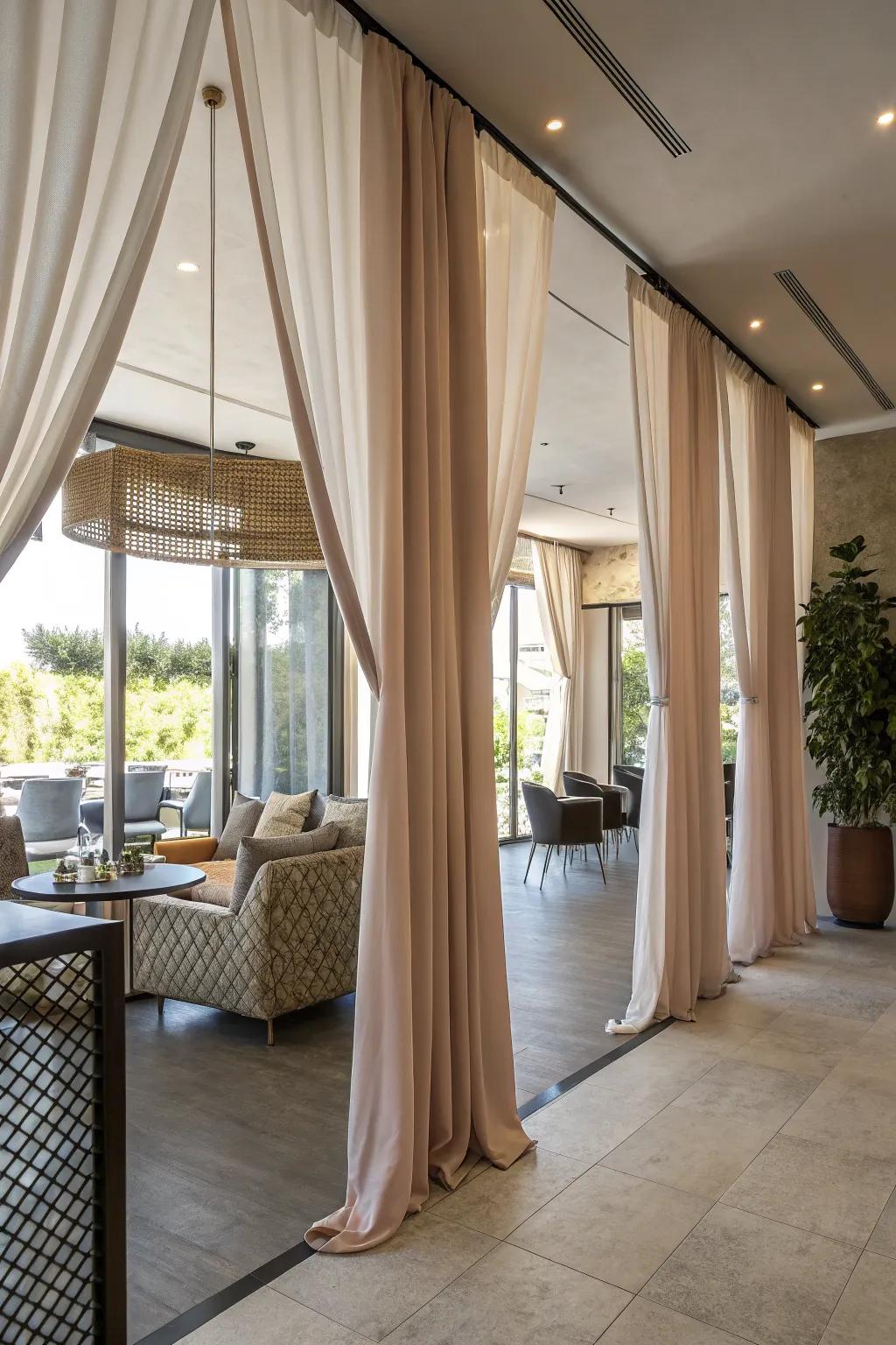 Craft adaptable spaces with curtain room dividers.