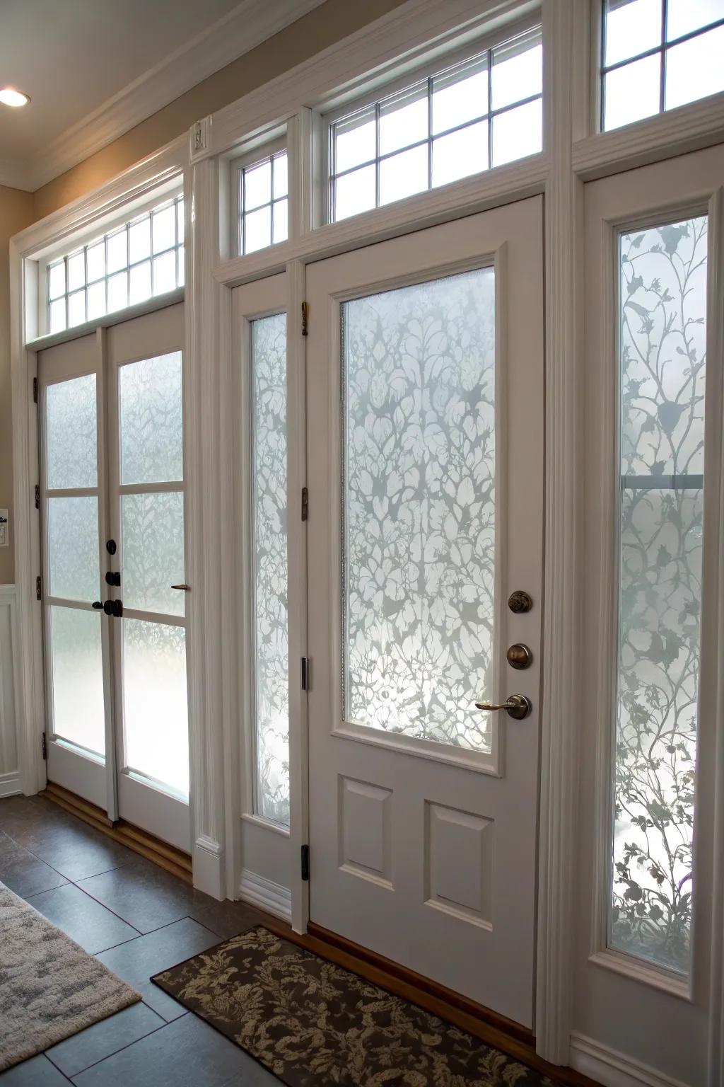 Clouded contact overlay delivers an affordable and stylish avenue to add seclusion to door windows.