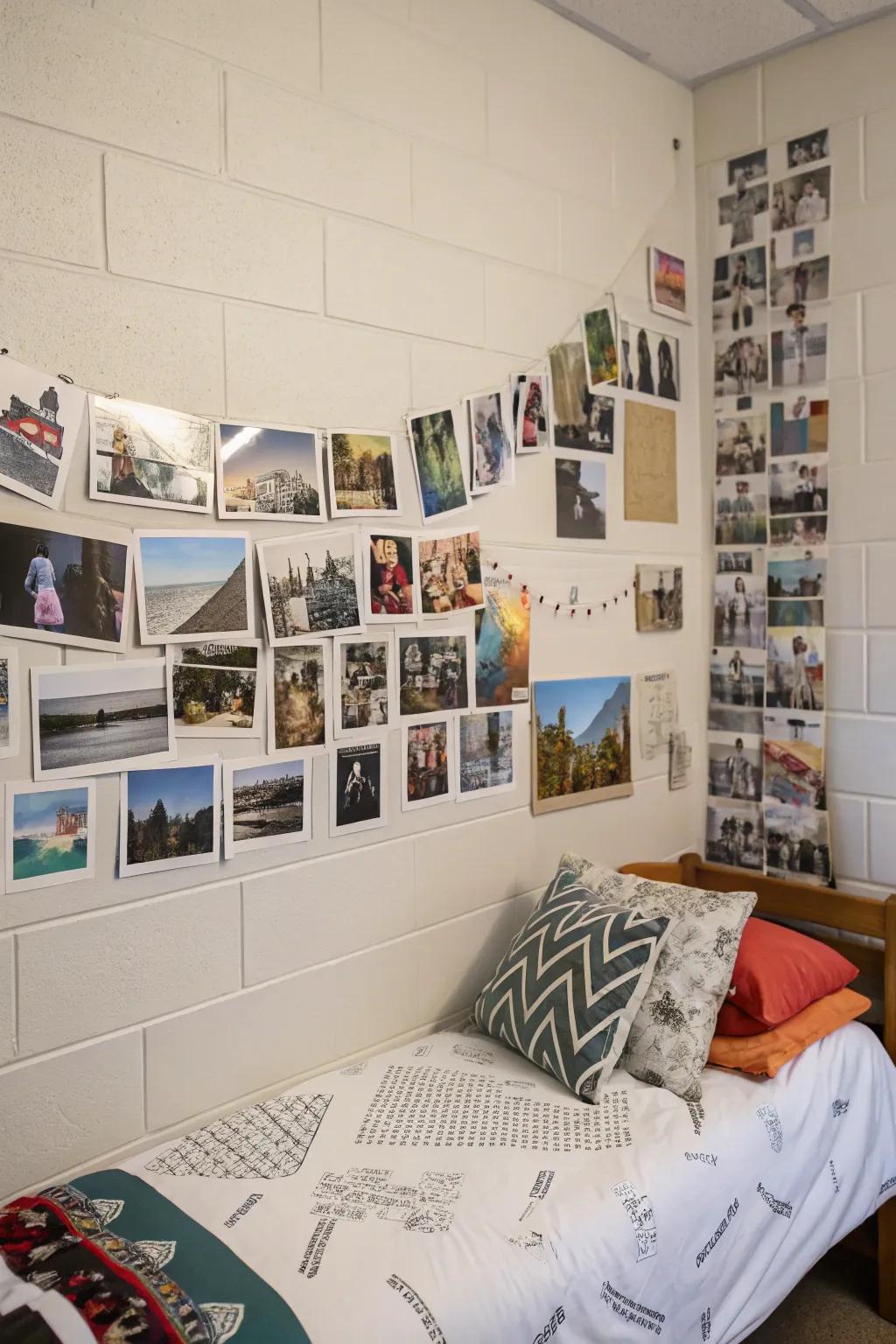 A photo collage brings cherished memories to your dorm.