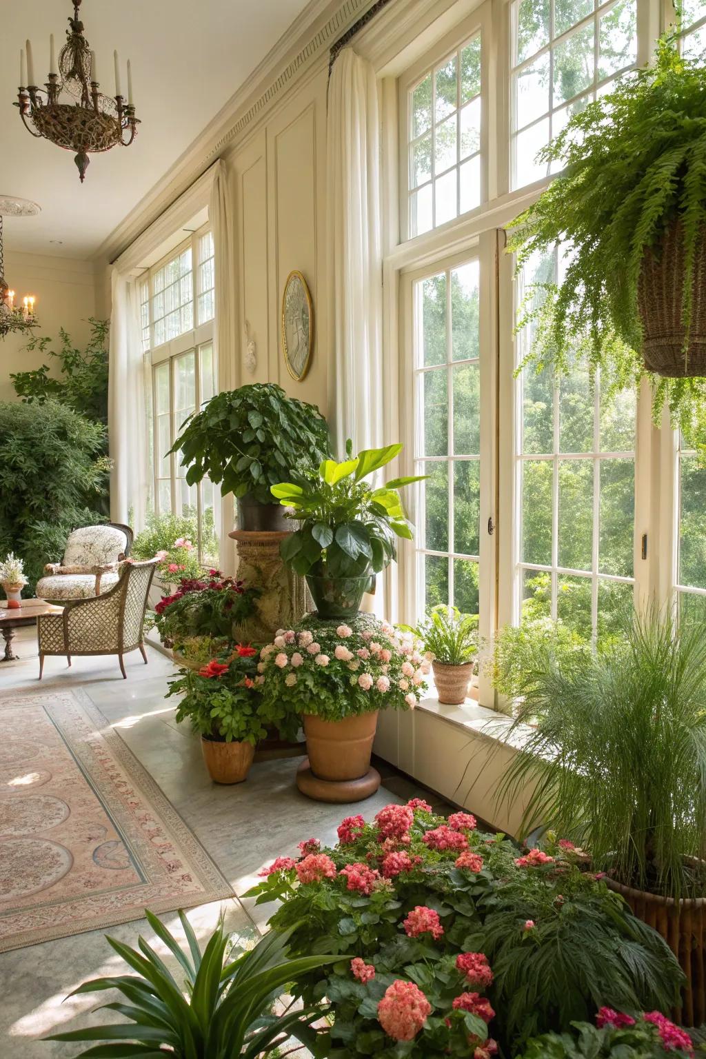 Greenery adds life and vibrancy to the double parlor.